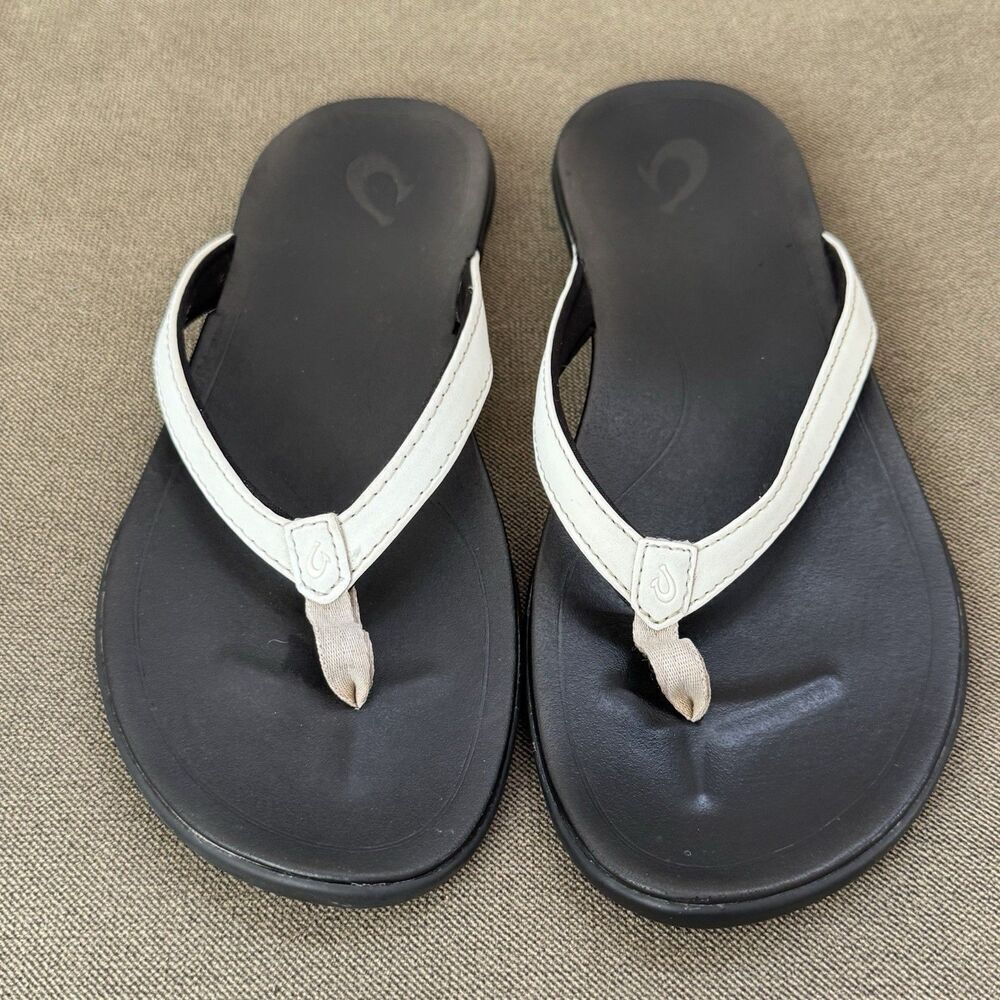 OLUKAI Ho'opio Beach Sandals Thong Flip-Flop White Flat Slip-On Womens 7